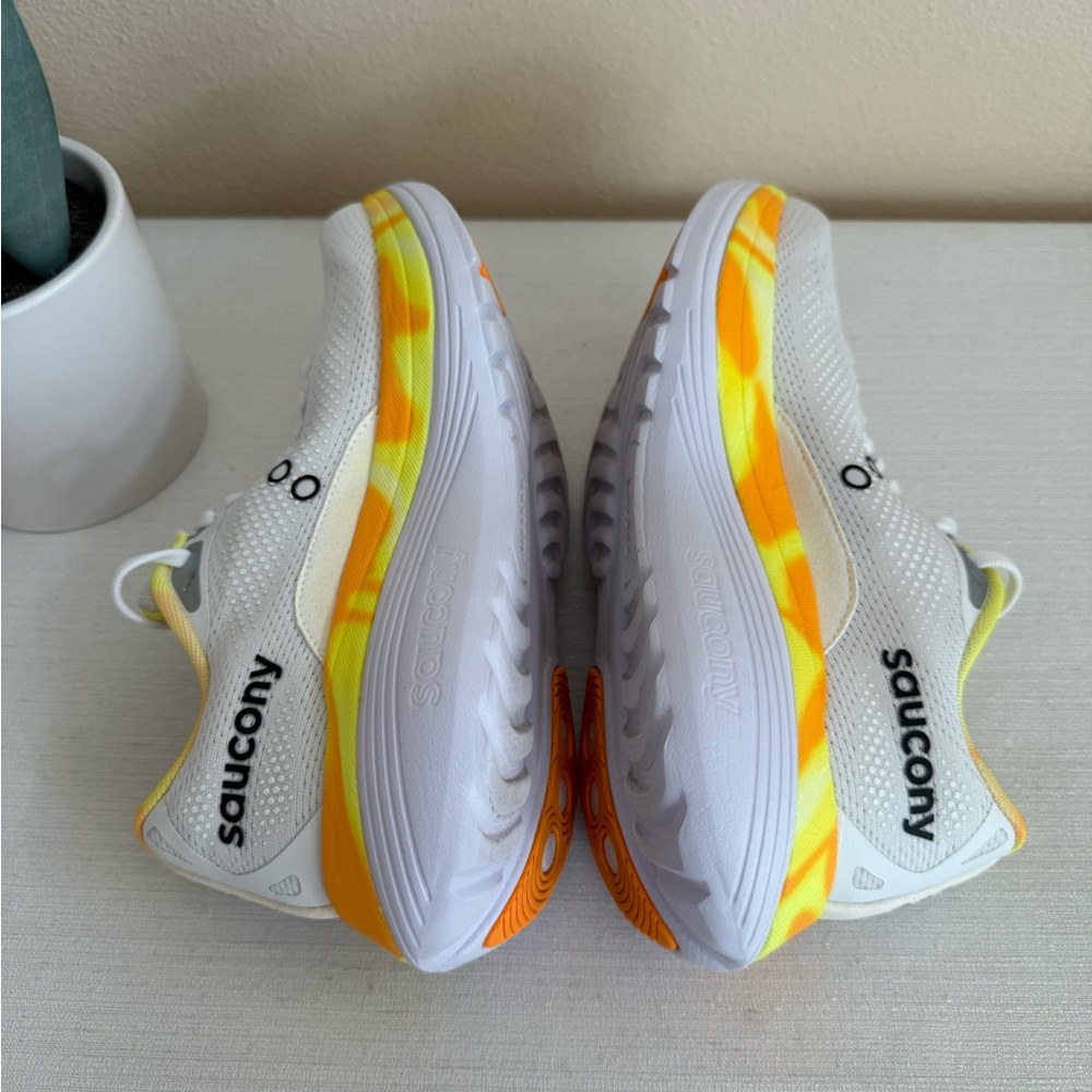 Saucony Endorphin White and Orange Running Sneakers - Picture 10 of 16